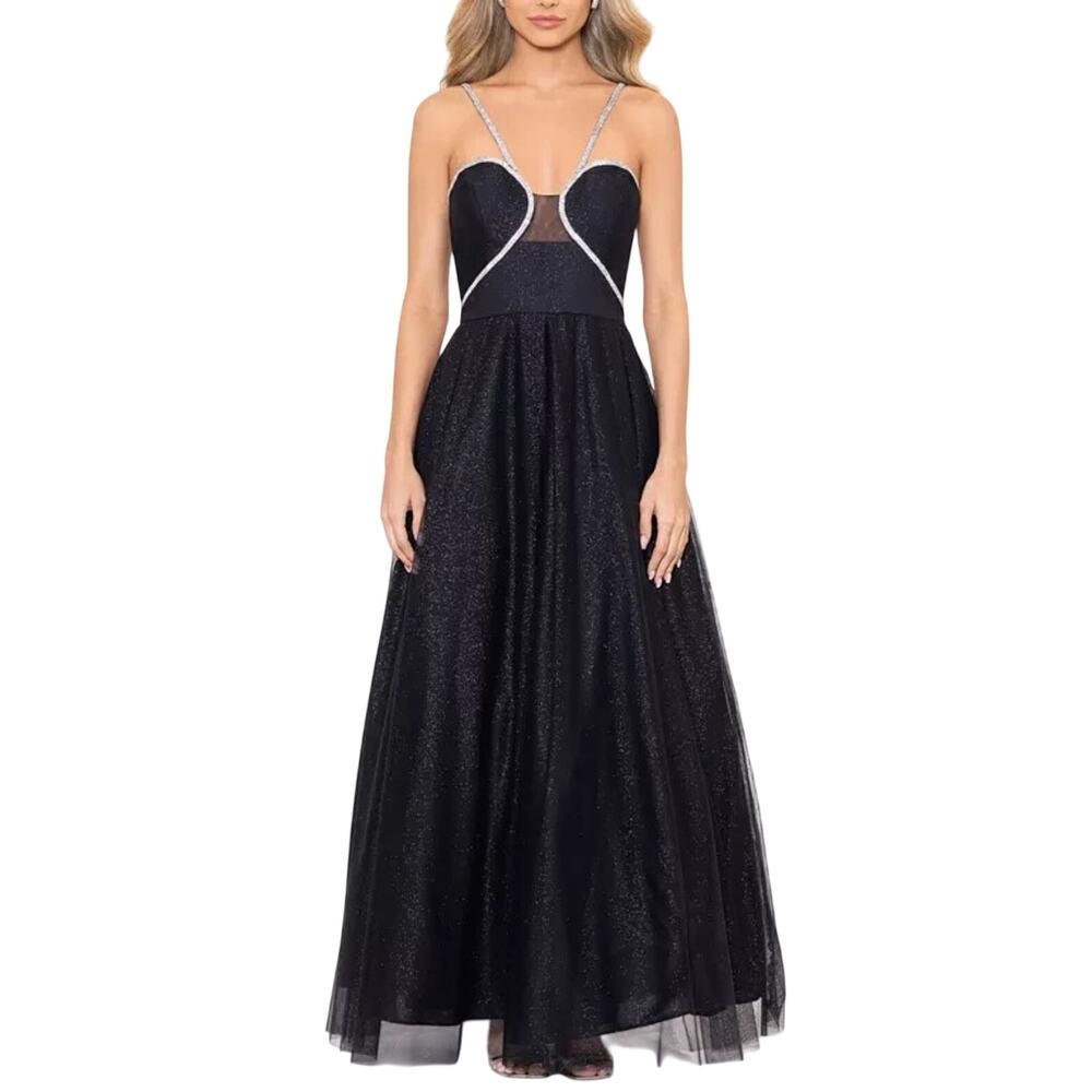 Blondie Nites Black Ball Gown Tulle Rhinestone Strap A-Line Formal Dress Size 15